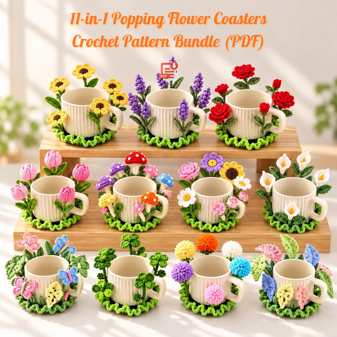 11-in-1 Popping Flower Coaster Crochet Pattern Bundle