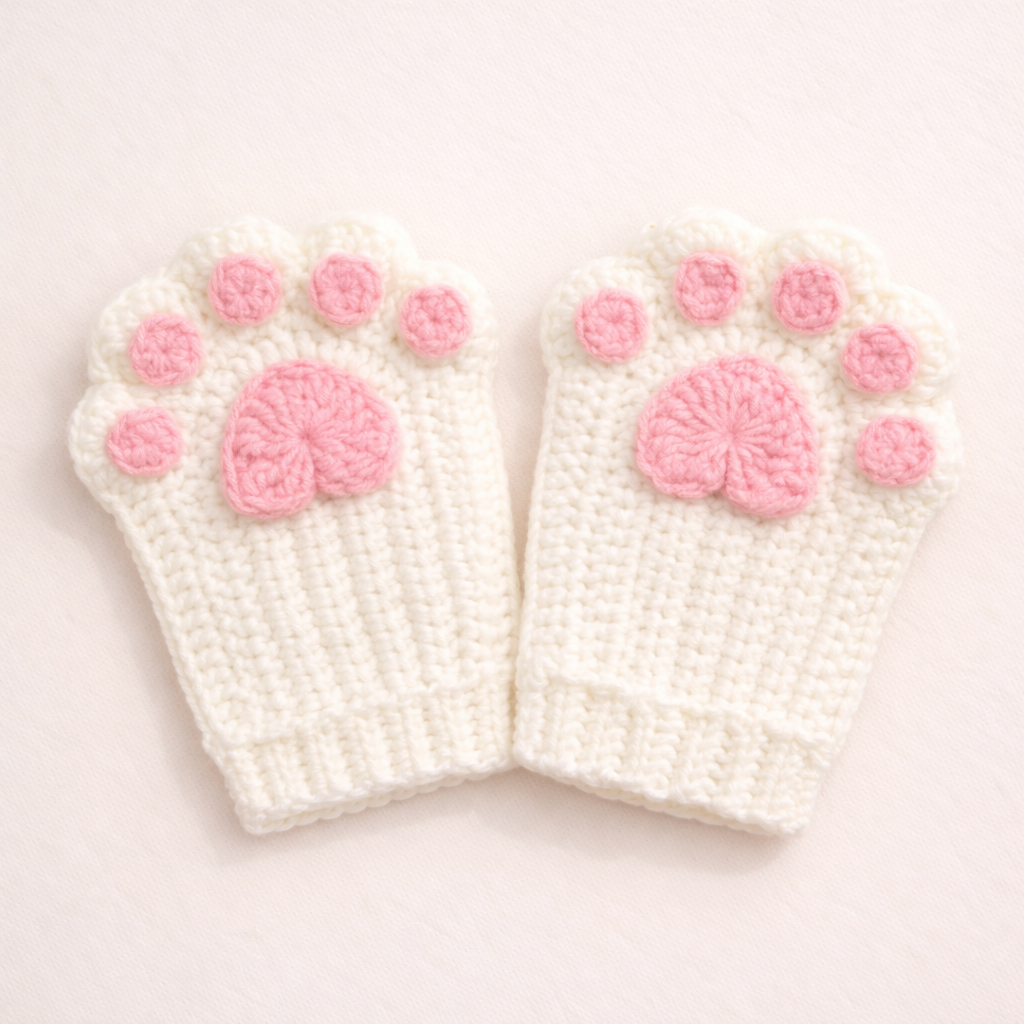 Cat Paw Fingerless Gloves Crochet Pattern