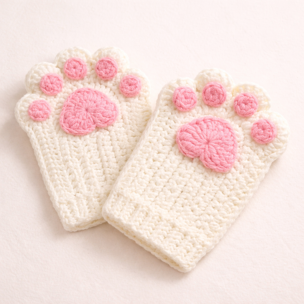 Cat Paw Fingerless Gloves Crochet Pattern