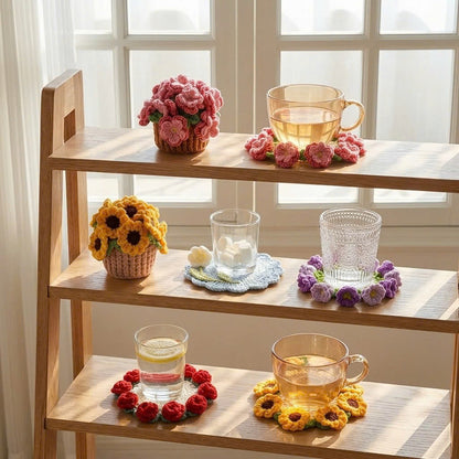 5-in-1 Bloomy Flower Coaster & Pot Crochet Pattern Bundle