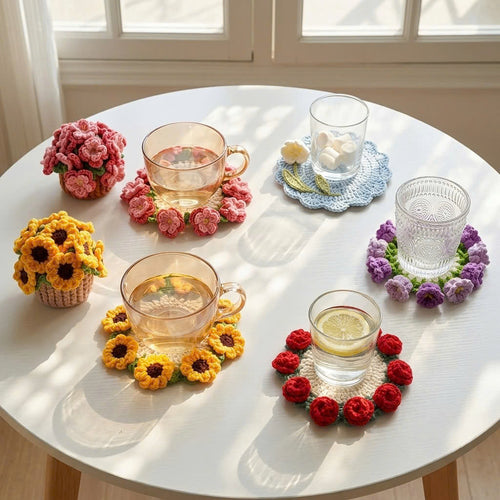5-in-1 Bloomy Flower Coaster & Pot Crochet Pattern Bundle