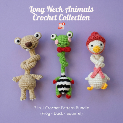 3-in-1 Cute Long Neck Bag Charm Crochet Pattern Bundle