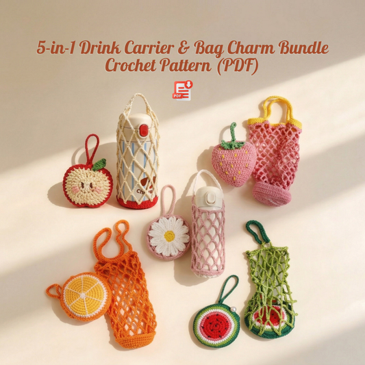 5-in-1 Drink Carrier & Bag Charm Crochet Pattern Bundle