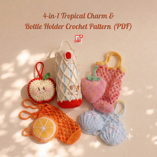 4-in-1 Tropical Charm & Bottle Holder Crochet Pattern Bundle