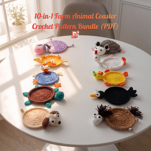 10-in-1 Farm animal Coaster Crochet Pattern Bundle