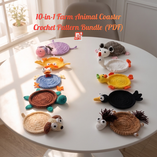 10-in-1 Farm animal Coaster Crochet Pattern Bundle