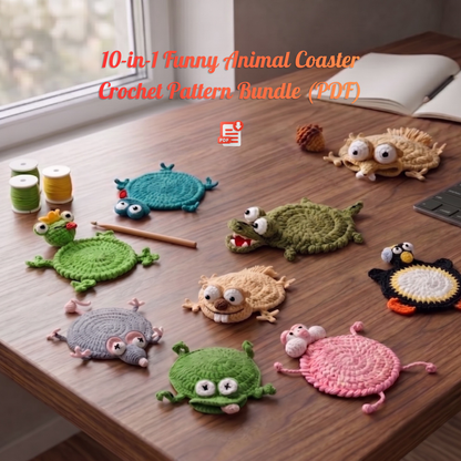 10-in-1 Funny Animal Coaster Crochet Pattern Bundle