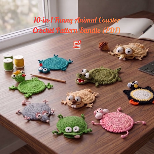 10-in-1 Funny Animal Coaster Crochet Pattern Bundle