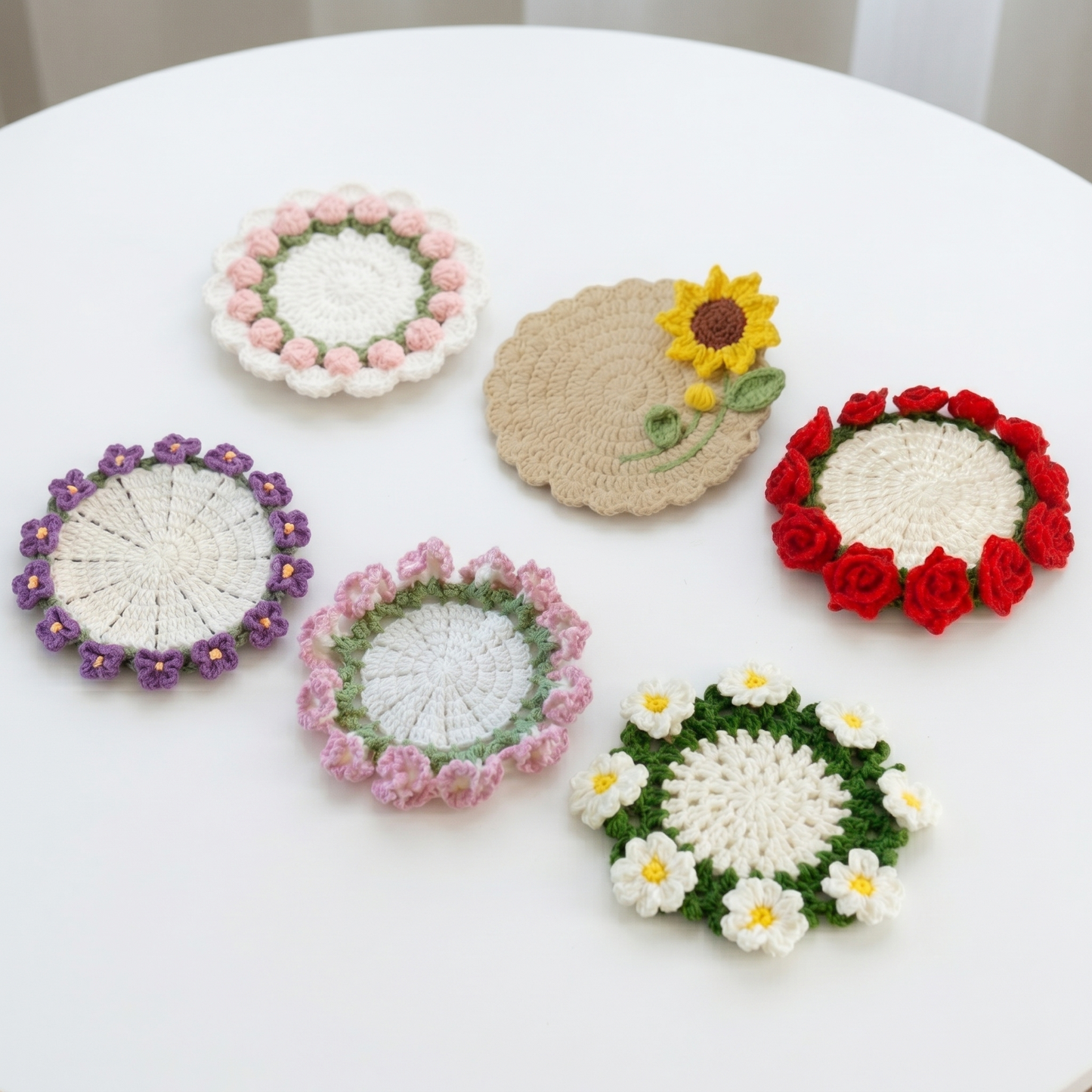 6-in-1 Flower Garden Coaster Crochet Pattern Bundle