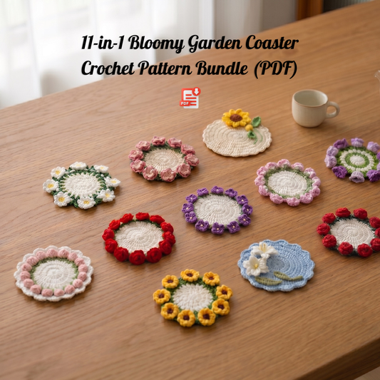 11-in-1 Bloomy Garden Coaster Crochet Pattern Bundle