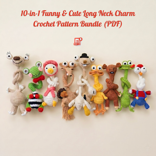 10-in-1 Funny & Cute Long Neck Animal Bag Charm Crochet Pattern Bundle