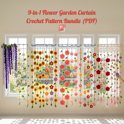 9-in-1 Flower Garden Curtains Crochet Pattern Bundle