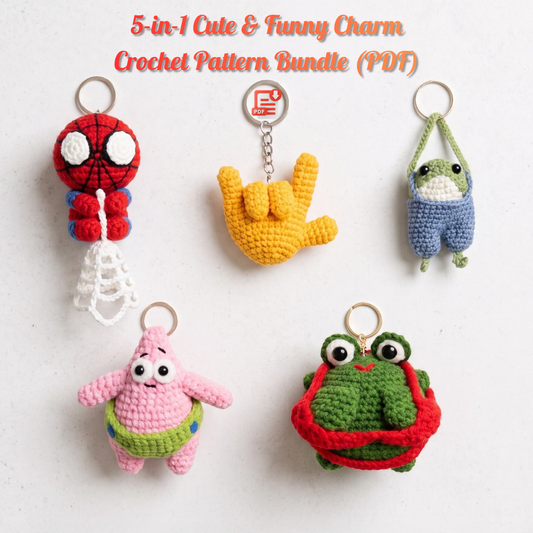 5-in-1 Funny Amigurumi Charm Crochet Pattern Bundle