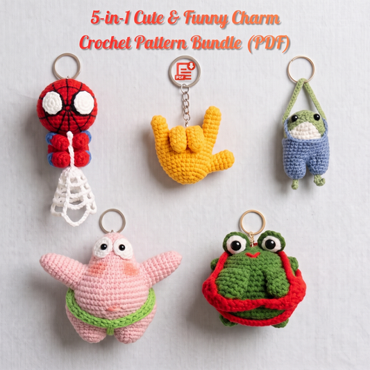 5-in-1 Funny Amigurumi Charm Crochet Pattern Bundle