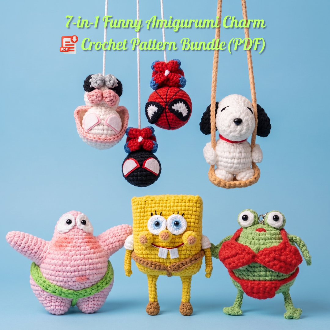 7-in-1 Funny Amigurumi Charm Crochet Pattern Bundle