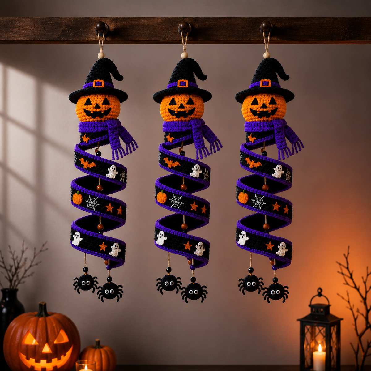 Halloween Witch Pumpkin Hanging Decor Crochet Pattern