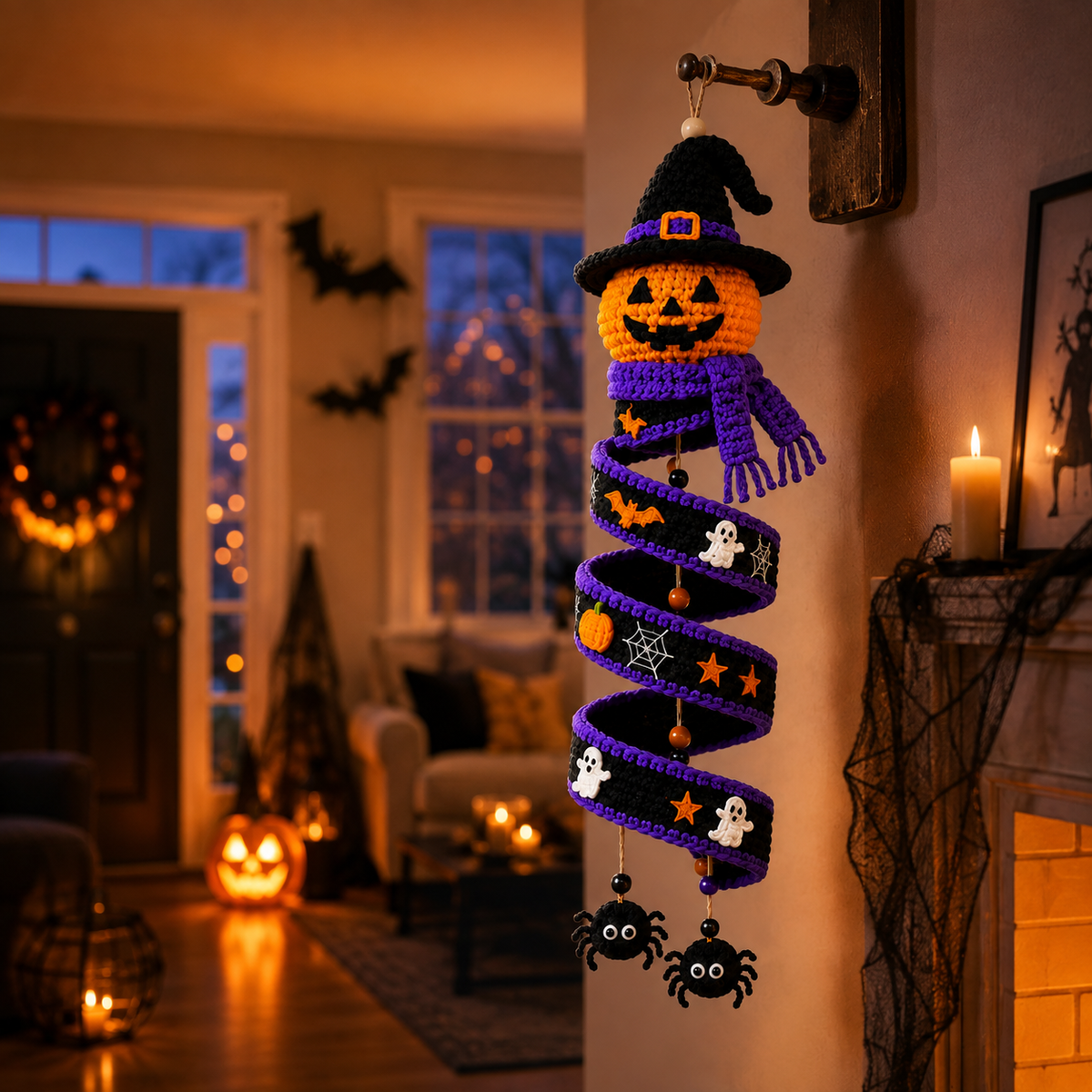 Halloween Witch Pumpkin Hanging Decor Crochet Pattern