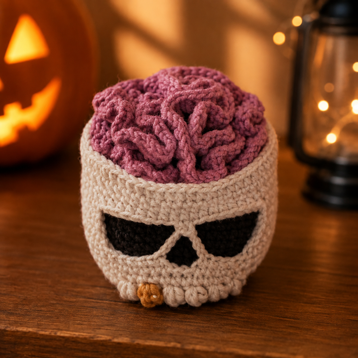 2-in-1 Halloween Brainy Skull Coaster Set Crochet Pattern