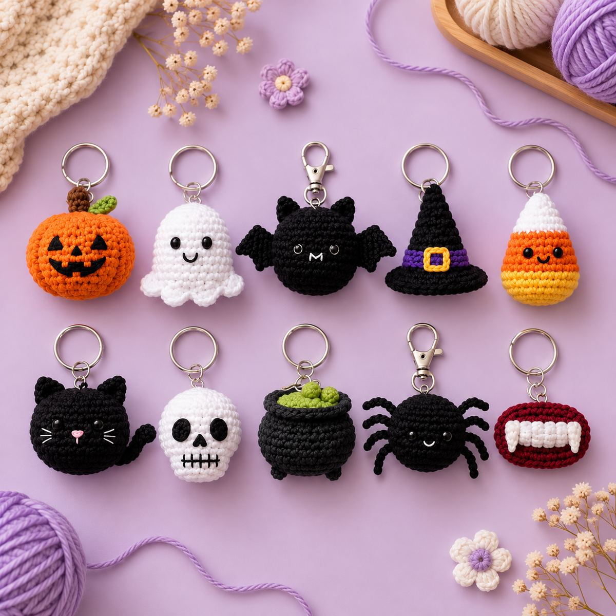 10-in-1 Halloween Keychain Crochet Pattern Bundle