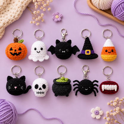 10-in-1 Halloween Keychain Crochet Pattern Bundle