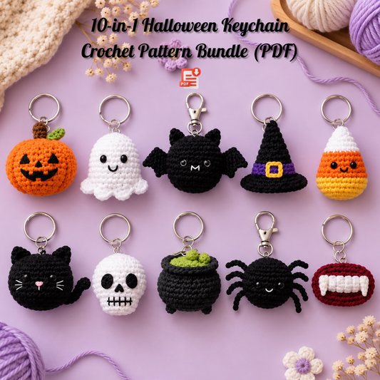 10-in-1 Halloween Keychain Crochet Pattern Bundle
