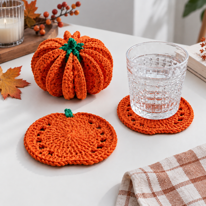 3D Pumpkin Coaster & Holder Set Crochet Pattern