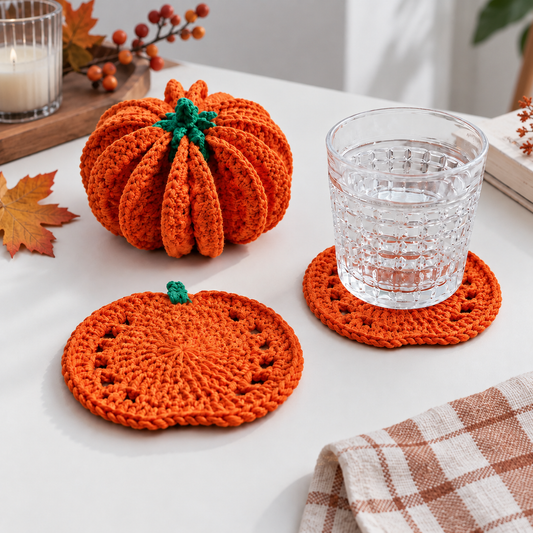 3D Pumpkin Coaster & Holder Set Crochet Pattern