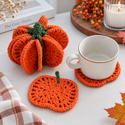 3D Pumpkin Coaster & Holder Set Crochet Pattern