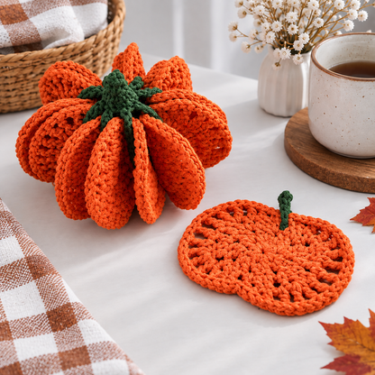 3D Pumpkin Coaster & Holder Set Crochet Pattern