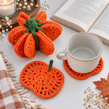 3D Pumpkin Coaster & Holder Set Crochet Pattern