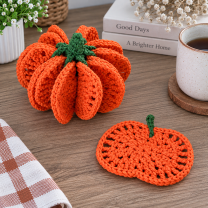 3D Pumpkin Coaster & Holder Set Crochet Pattern