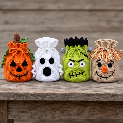 4-in-1 Halloween Treat Bag Crochet Pattern Bundle