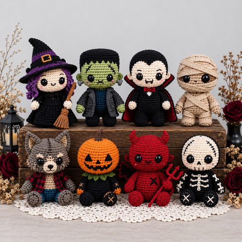 8-in-1 Halloween Amigurumi Doll Crochet Pattern Bundle