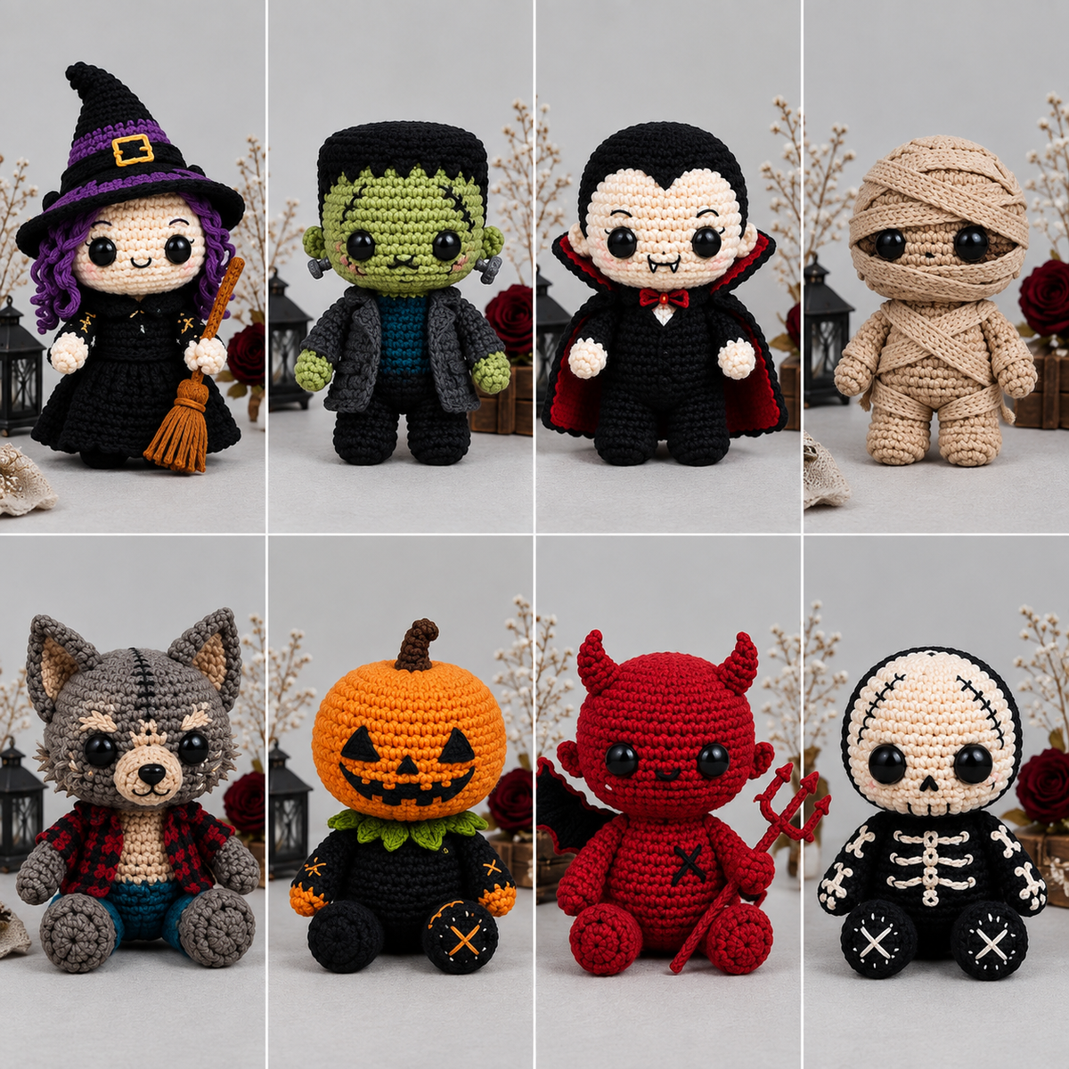 8-in-1 Halloween Amigurumi Doll Crochet Pattern Bundle