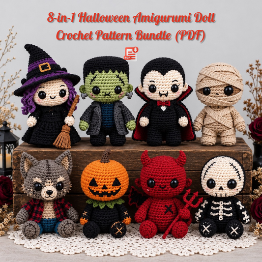 8-in-1 Halloween Amigurumi Doll Crochet Pattern Bundle
