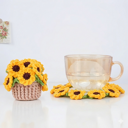 5-in-1 Bloomy Flower Coaster & Pot Crochet Pattern Bundle