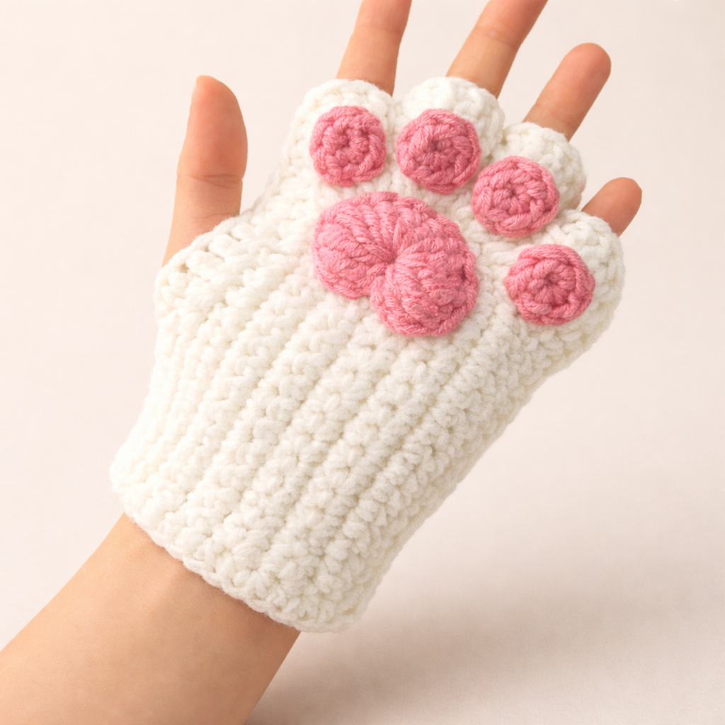 Cat Paw Fingerless Gloves Crochet Pattern